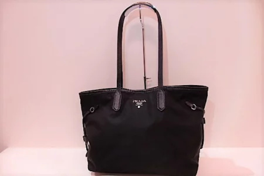 Prada Tessuto Tote Bag Pocono Black Leather Shoulder Handbag